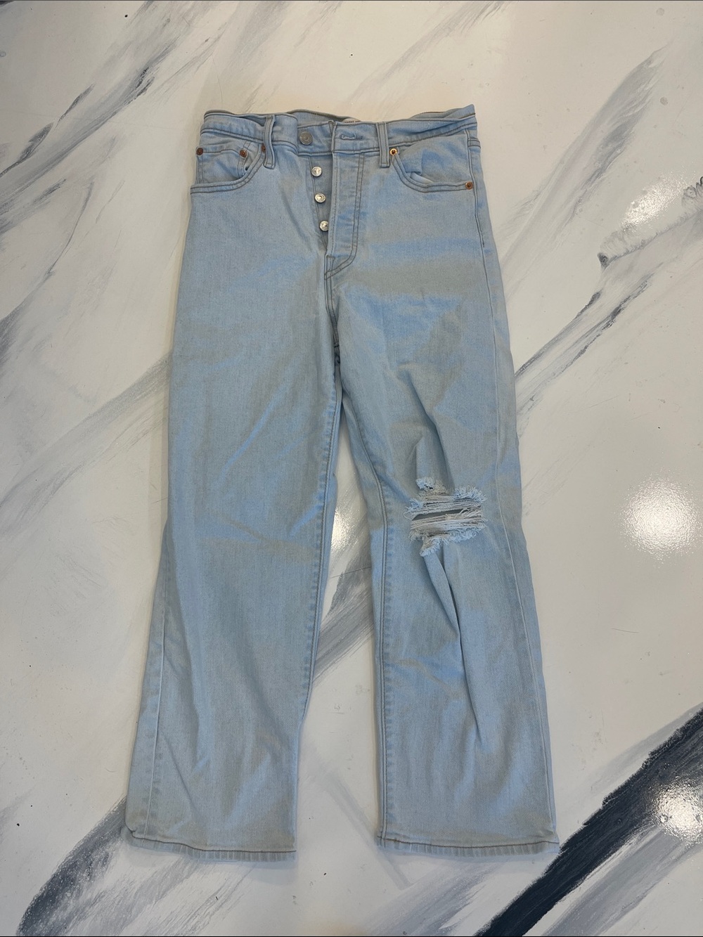 Levi's Light Blue Straight Leg Ripped Jeans